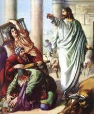 «Вертеп разбойников, вон из храма!» Иллюстрация библейского сюжета.
