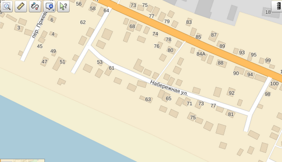Улица Набережная на карте Яндекса.